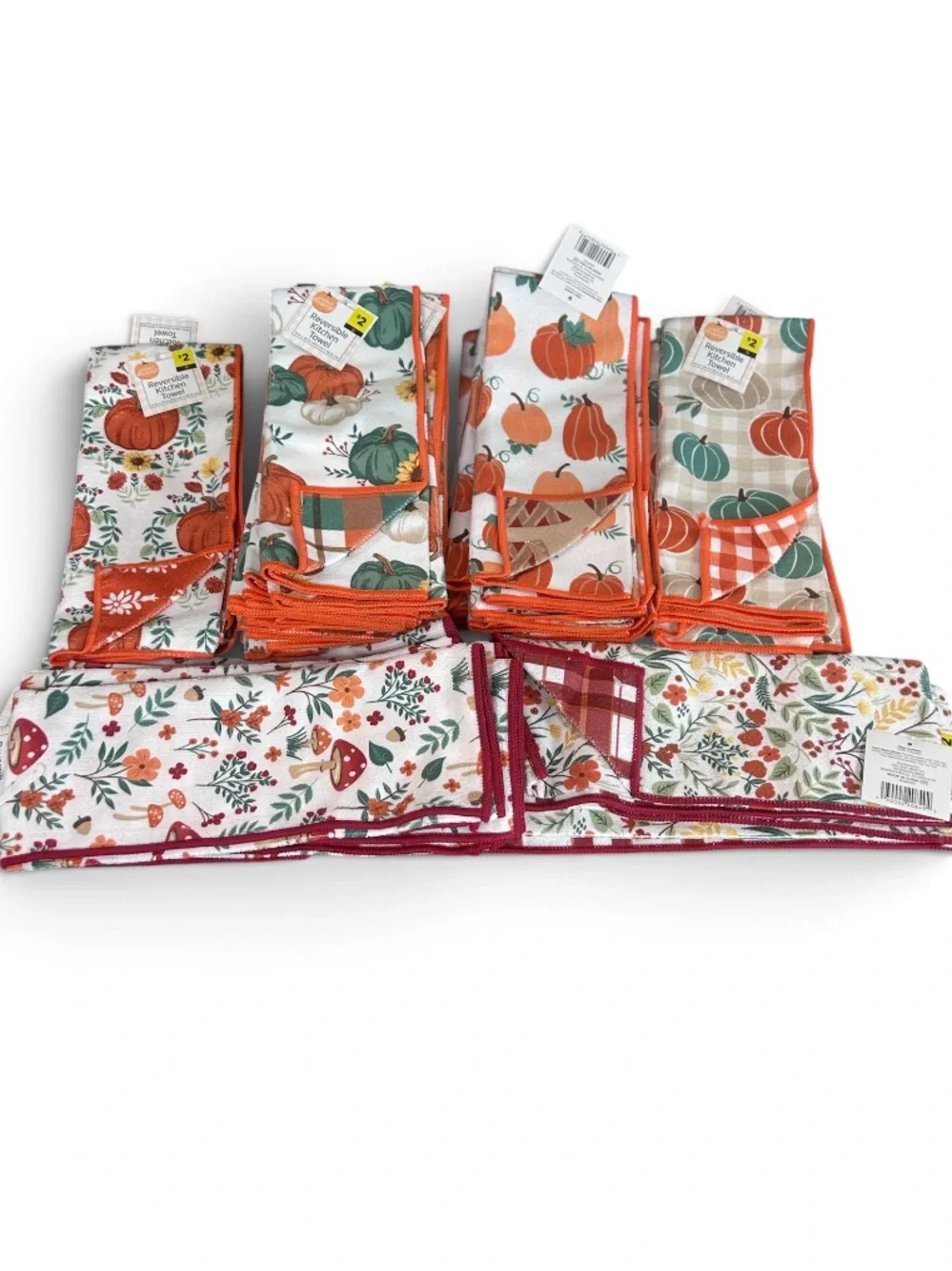 NWT Bundle 30 Reversible Thanksgiving Fall Themed Kitchen Towels Various Prints